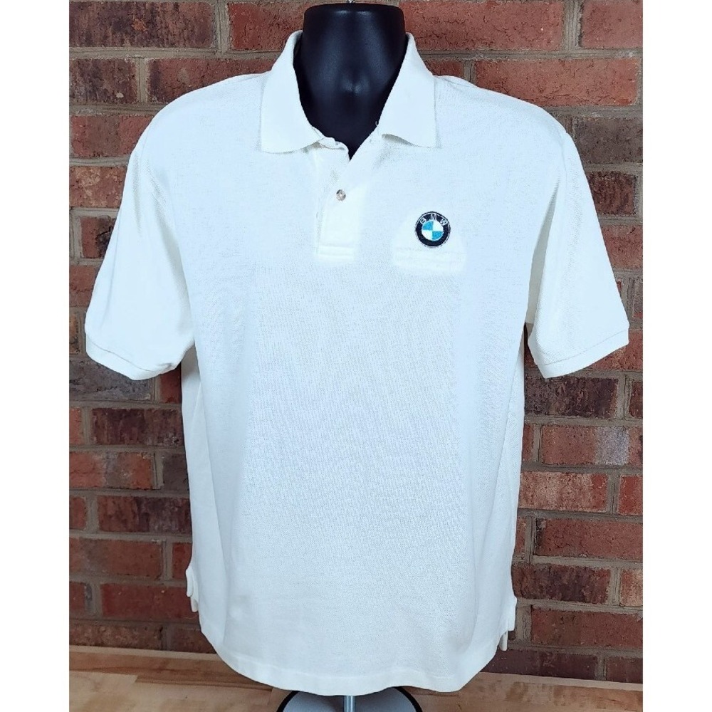 BMW Motorcycles Charlotte NC White Cotton Polo‎ Shirt USA Made Mens Large